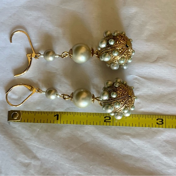 Gold & Pearl Statement Dangle Earrings - Picture 4 of 7
